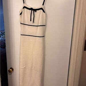 Women’s Cream Knit Maxi Dress with Black Trim